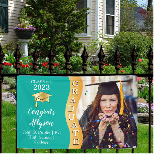 Teal   Gold Congrats Graduate Wave Photo Banner