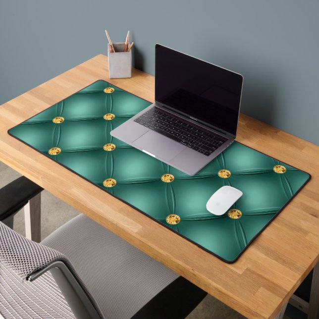 Teal Gold Diamond Tufted Desk Mat (Office 2)