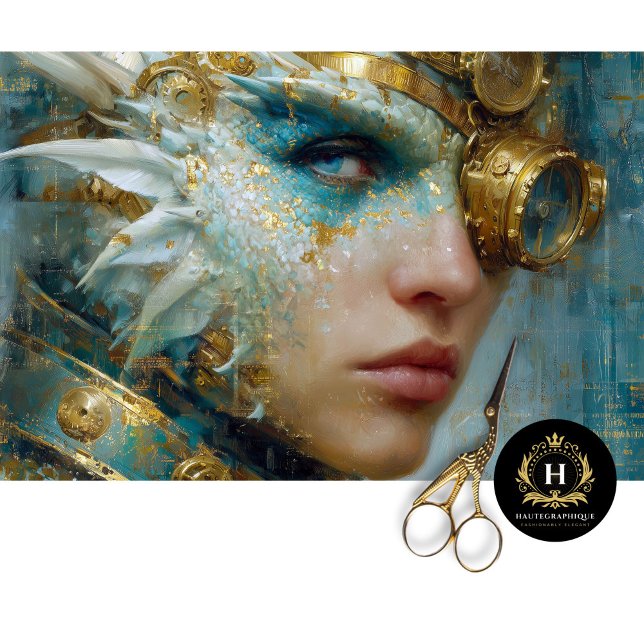 Teal Gold Dragon Woman Steampunk Decoupage Art Tissue Paper (Creator Uploaded)