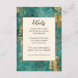 Teal Gold Elegant Abstract Watercolor Wedding Enclosure Card