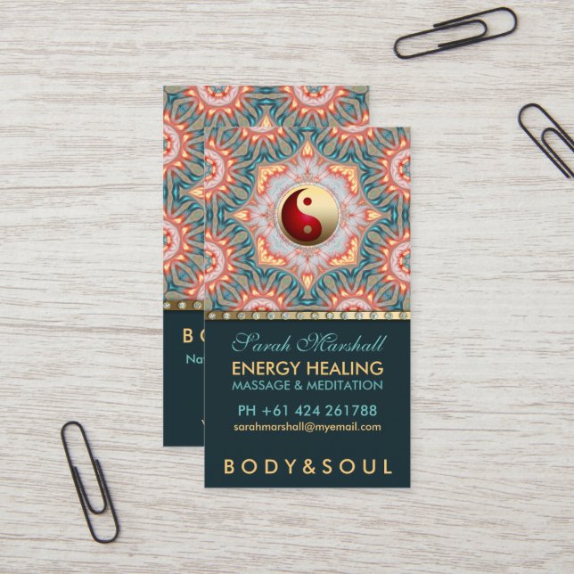 Teal Gold Energy Healing Holistic Business Card (Front/Back In Situ)