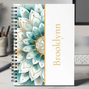 Teal Gold Floral Mandala Personalised Notebook
