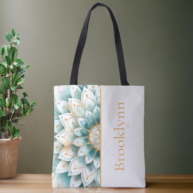 Teal Gold Floral Mandala Personalised  Tote Bag (Creator Uploaded)