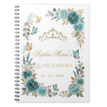 Teal Gold Floral Quinceañera Guest book