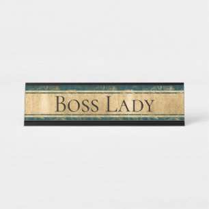 Teal, Gold Floral, Striped Boss Lady Name Plate