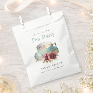 Teal Gold Floral Teacup Bridal Shower Tea Party Favour Bag