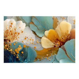 Teal Gold Fluid Art Abstract Photo Print
