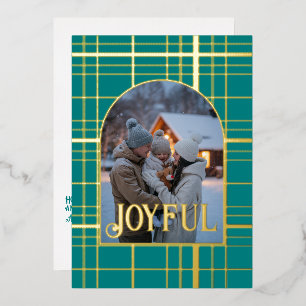 Teal & Gold Gingham Christmas Holiday Photo