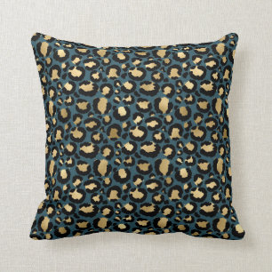 Teal & Gold Glam Leopard Cushion
