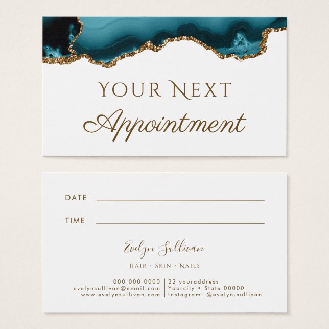 teal gold glitter agate Appointment Card (Front & Back)