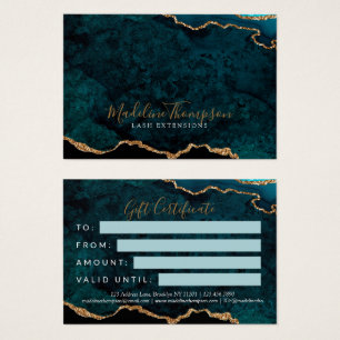 Teal Gold Glitter Agate Business Gift Certificate