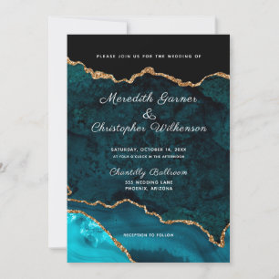Teal Gold Glitter Agate Geode Wedding Invitation