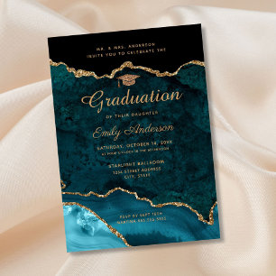 Teal Gold Glitter Agate Graduation Invitation