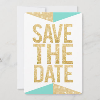 Teal Gold Glitter Aztec Save the Date Typography Invitation
