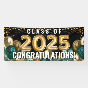 Teal Gold Glitter Balloons Class 2022 Graduation Banner
