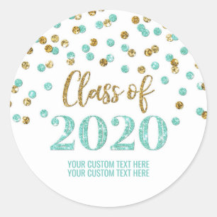 Teal Gold Glitter Confetti Graduation 2020 Classic Round Sticker