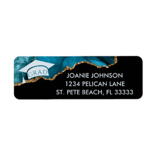 Teal Gold Graduation Return Address Label