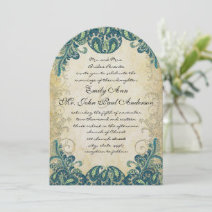 Teal Gold Green Blue Peacock Wedding Invitations