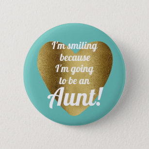 Teal Gold Heart Going to Be Aunt Announcement 6 Cm Round Badge