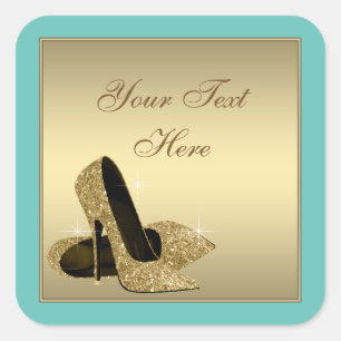 Teal Gold High Heel Shoes Envelope Seal Favour