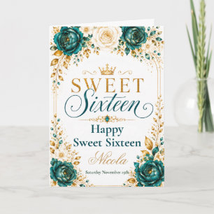 Teal Gold Ivory Sweet Sixteen Card