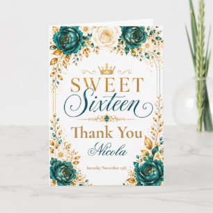 Teal Gold Ivory Sweet Sixteen Thank You Card
