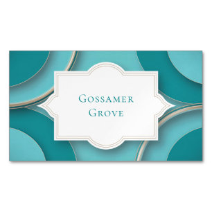 Teal Gold Layered Circles with Bracket Frame Magnetic Business Card