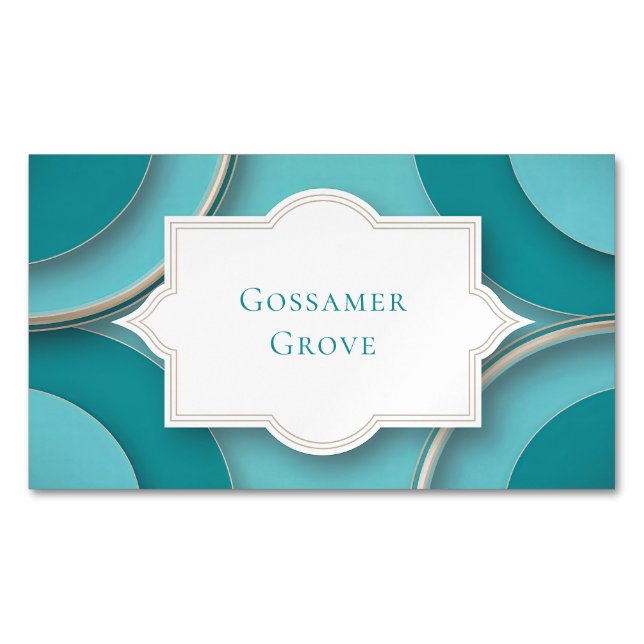 Teal Gold Layered Circles with Bracket Frame Magnetic Business Card (Front)