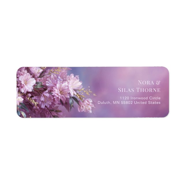 Teal Gold Leaf Pink Cherry Blossom Return Address Label (Front)