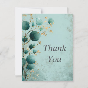 Teal & Gold Leaves on Turquoise Thank You Card
