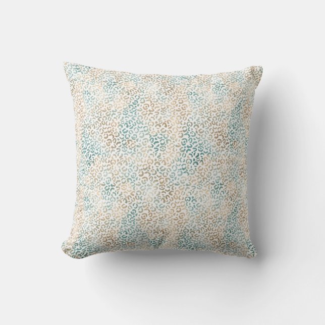 Teal Gold Leopard Print Cushion (Front)