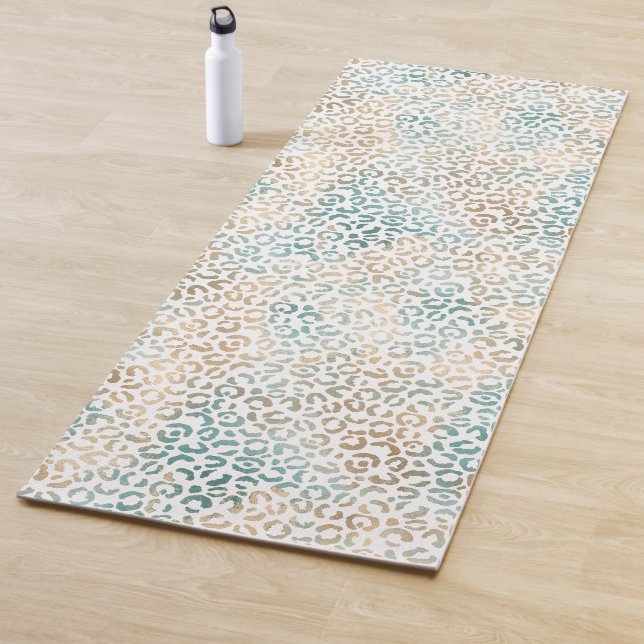 Teal Gold Leopard Print Yoga Mat (In Situ)
