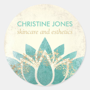 teal gold lotus flower skincare and aesthetics classic round sticker