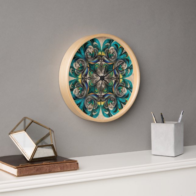 Teal & Gold Mandala Wall Clock (Office)