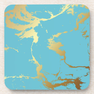 Teal & Gold Marble Acrylic Painting Abstract Backg Coaster