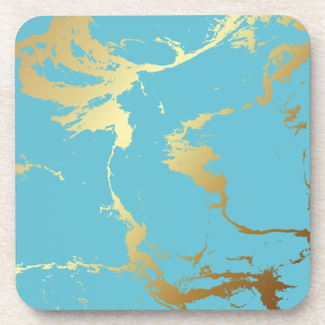 Teal & Gold Marble Acrylic Painting Abstract Backg Coaster (Front)