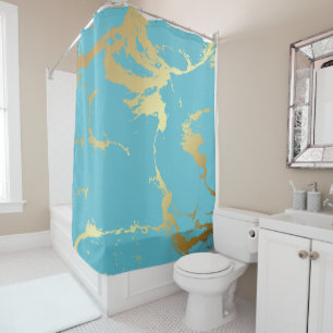Teal & Gold Marble Acrylic Painting Abstract Backg Shower Curtain