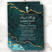 Teal Gold Marble Agate Geode First Holy Communion