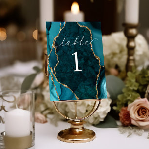 Teal & Gold Marble Agate Table Card