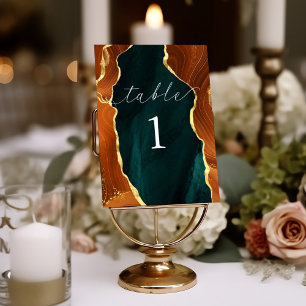 Teal & Gold Marble Agate Table Number