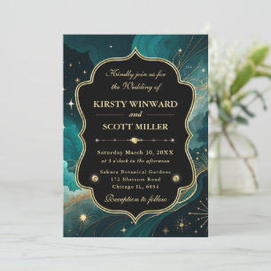 Teal Gold Marble Glitter Elegant Wedding Invitation