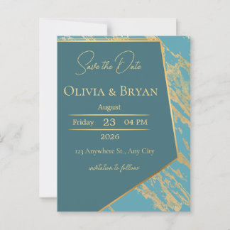 Teal & Gold Marble Save the Date Card | Elegant Mo