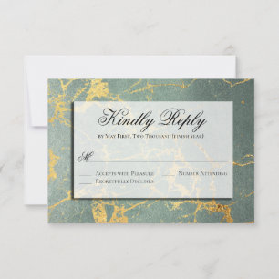 Teal & Gold Marbling RSVP Please Reply Card