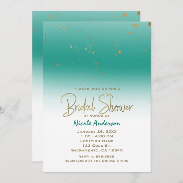 Teal & Gold Modern Glam BRIDAL SHOWER Elegant Invitation (Front/Back)