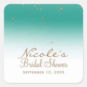 Teal & Gold Modern Glam Bridal Shower Party Square Sticker