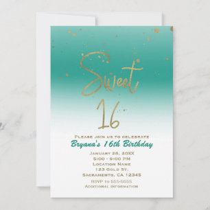 Teal & Gold Modern Glam SWEET 16 Birthday Party Invitation