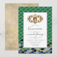 Teal & Gold Monogram Gemstone Mermaid Quinceañera