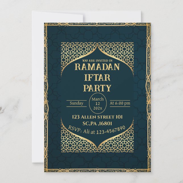 Teal & Gold Muslim Islamic Ramadan Iftar Party  Invitation (Front)
