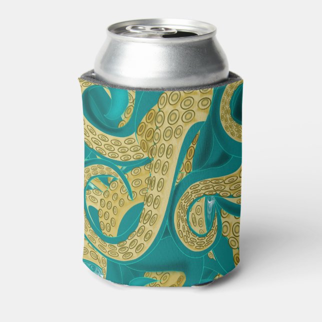 Teal Gold Octopus Can Cooler (Can Back)