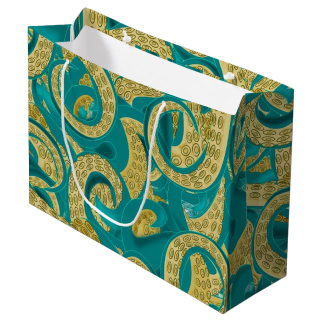 Teal Gold Octopus Gift Bag (Front Angled)